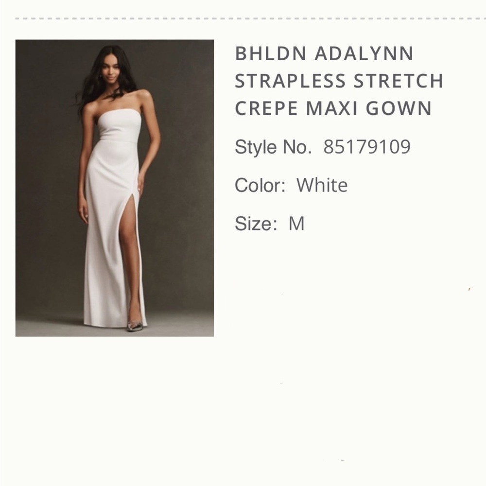 New BHLDN Strapless Crepe Maxi Gown in White with High Slit